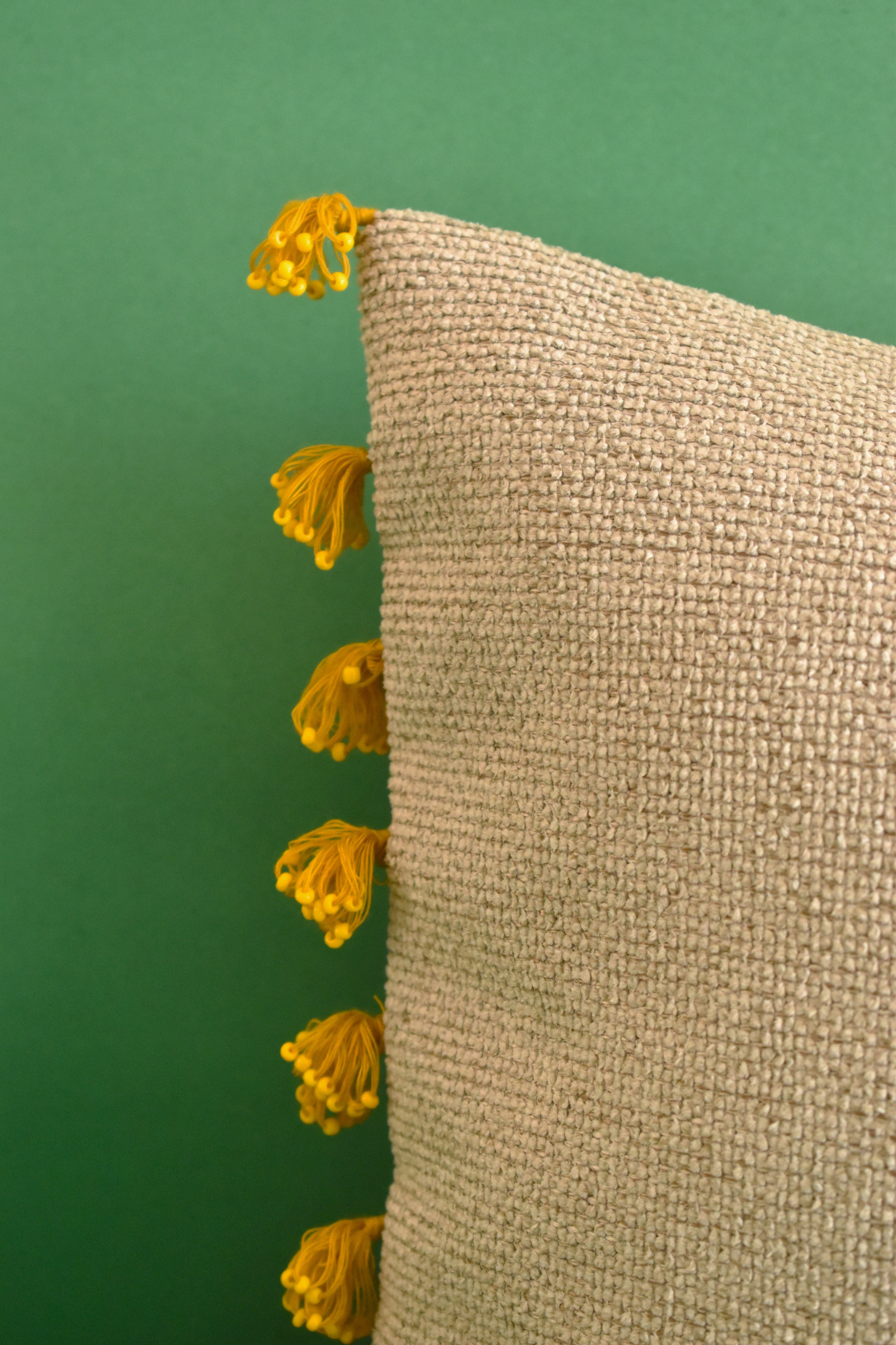 Mustard Tasseled Cushion Cover