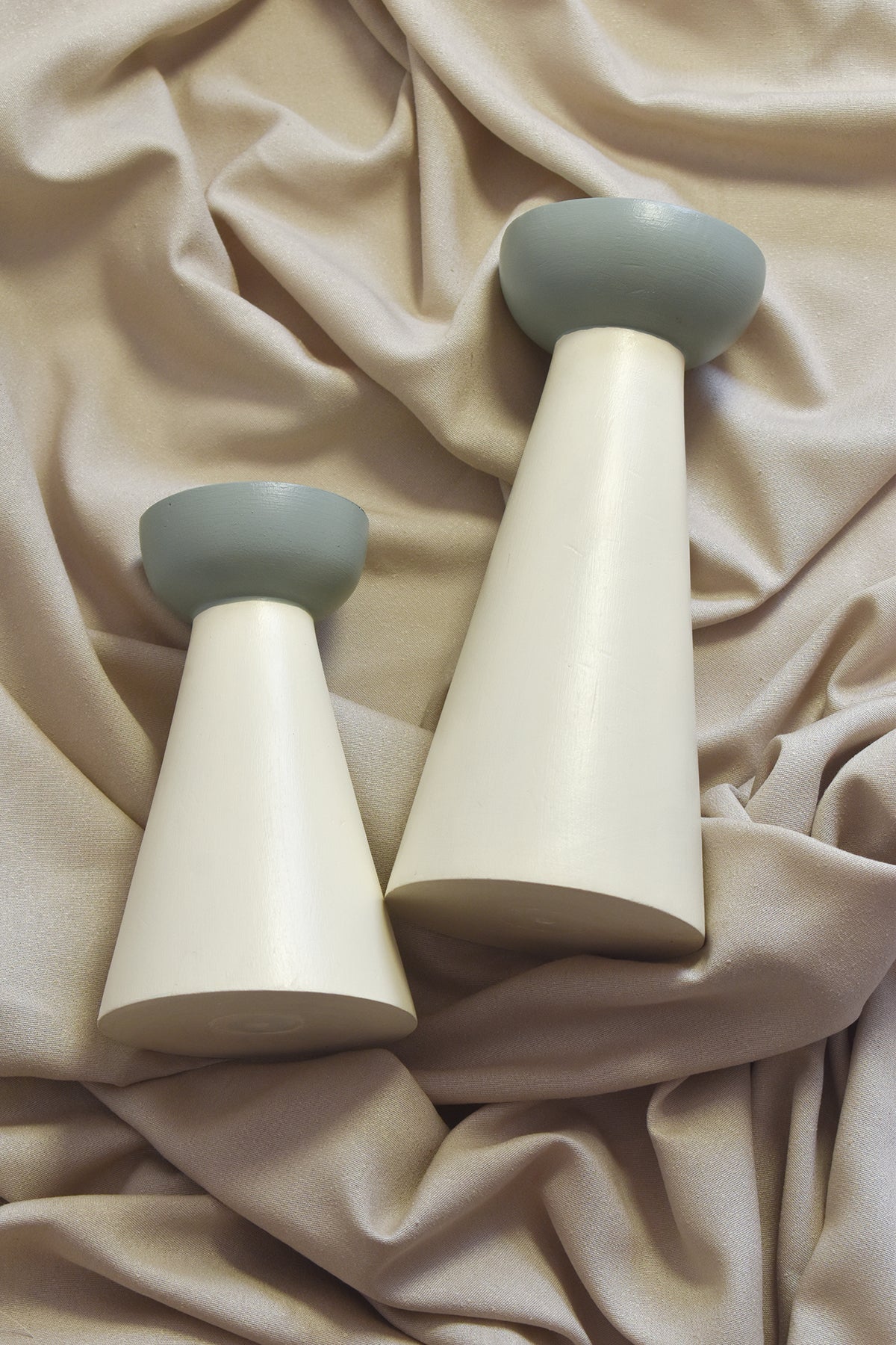 Cone Shaped Candle Holder in White and Dutch Blue